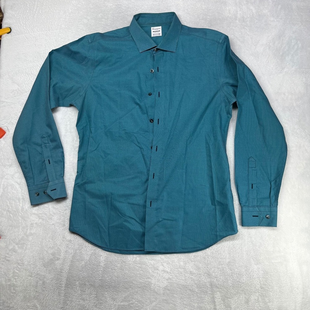 Camicissima Milano Non-Iron Extra Slim Dress Shirt Mens Teal Classic Formal - 16